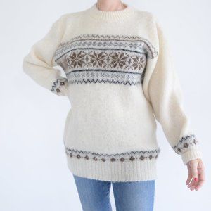 Crewneck Fair Isle Sweater in Cream